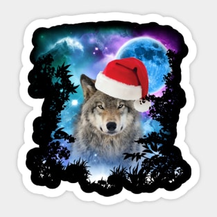 Funny Gray Wolf Christmas - Santa Hat Wolves Outfit - Wolf Lover Sticker